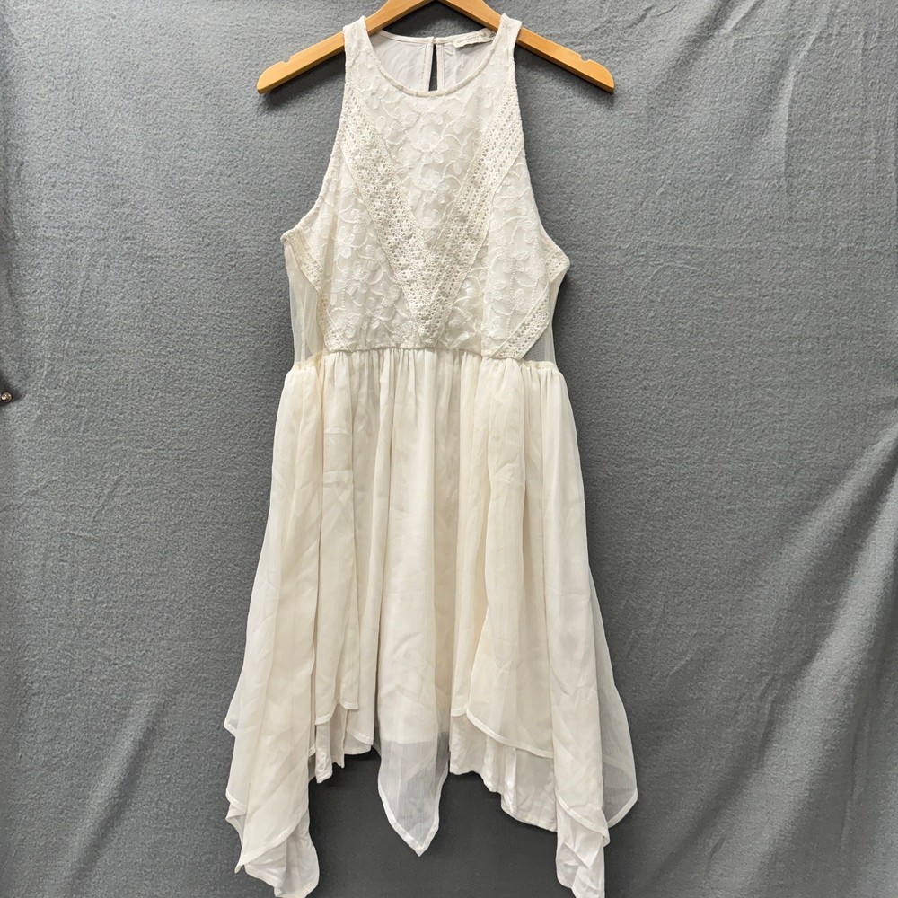 Abercrombie & Fitch Dress Womens Large Cream White Lace Floral Chiffon Midi