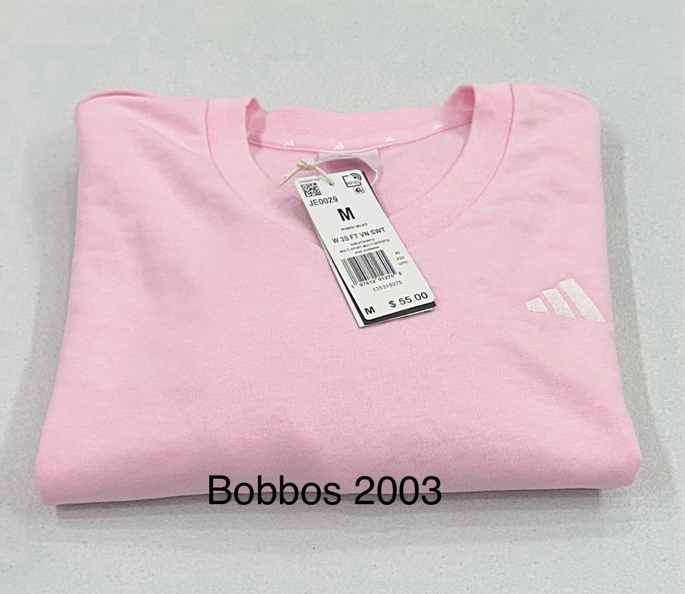 Adidas Women's Sport 3-Stripes French Terry V-Neck Sweatshirt, Clear Pink, M