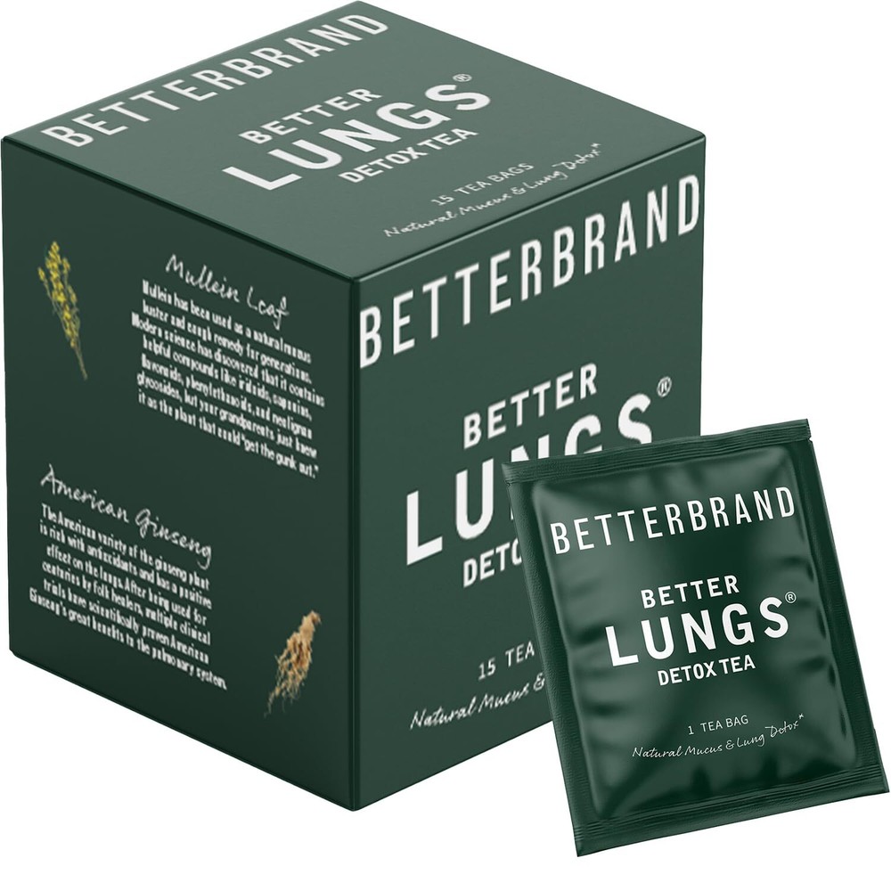 Betterbrand BetterLungs Detox Tea - 15 Herbal Tea Bags - Mullein Leaf, Ginsen...