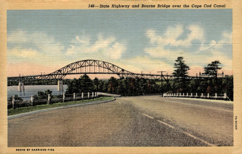 1943 Bourne Bridge Cape Cod Canal Massachusetts MA Linen Art-Colortone Postcard