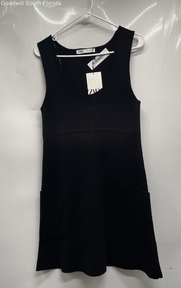 Zara Womens Black Scoop Neck Sleeveless Pullover Mini Dress Size M With Tags
