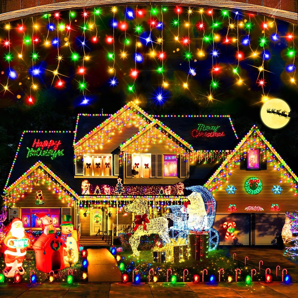 Christmas Lights Decorations Outdoor, 1600LED 164FT Ice Fairy Lights 8 Modes ...
