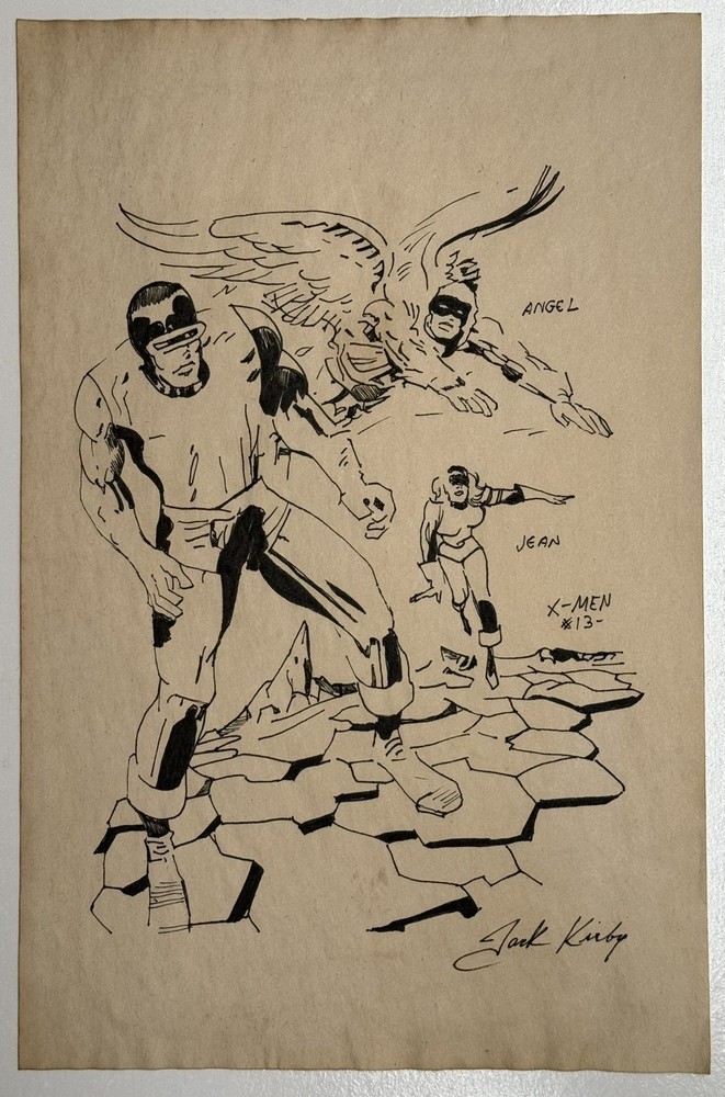 Jack Kirby (Handmade) Drawing On old Paper Signed & Stamped, Vtg Art