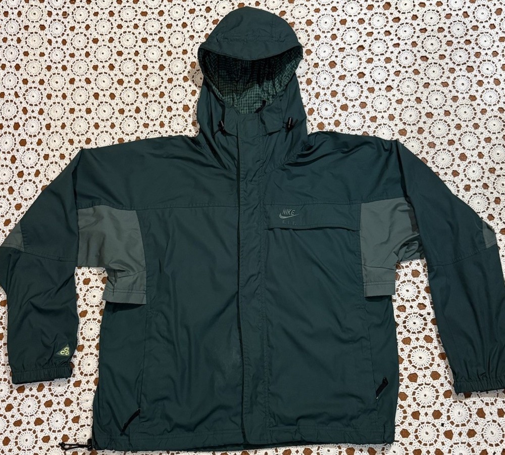 Vtg 90s Y2k Nike ACG Green Shell Hooded Windbreaker Jacket Mens Large Full Zip