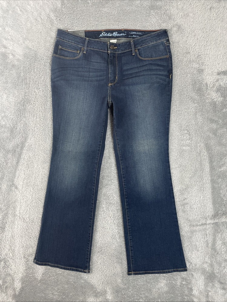 Eddie Bauer Jeans Women's Petite 14P Blue Slightly Curvy Bootcut Stretch Denim