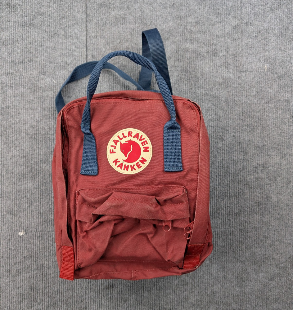Fjallraven Kanken Mini Backpack Burgundy Red Blue Trim Lightweight Outdoors Hike