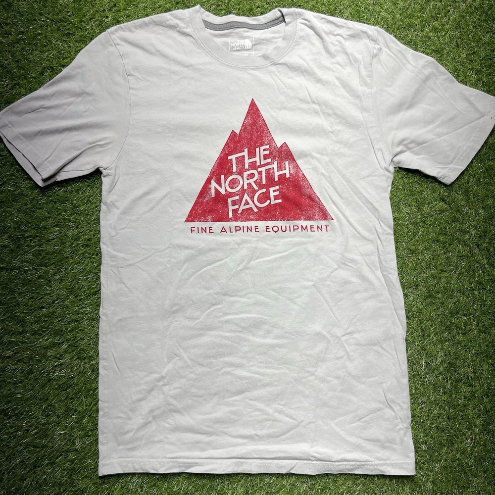 Men’s Small North Face Fine Alpine Equipment T Shirt Tan Red Hiking