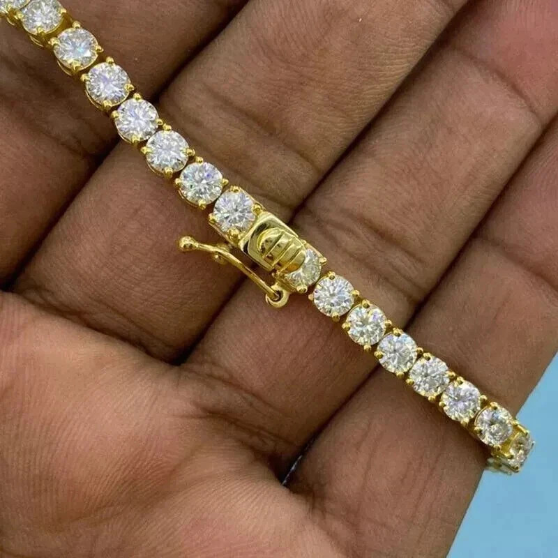 Certified Tennis Moissanite Wedding Bracelet Round Cut 14k Yellow Gold Plated