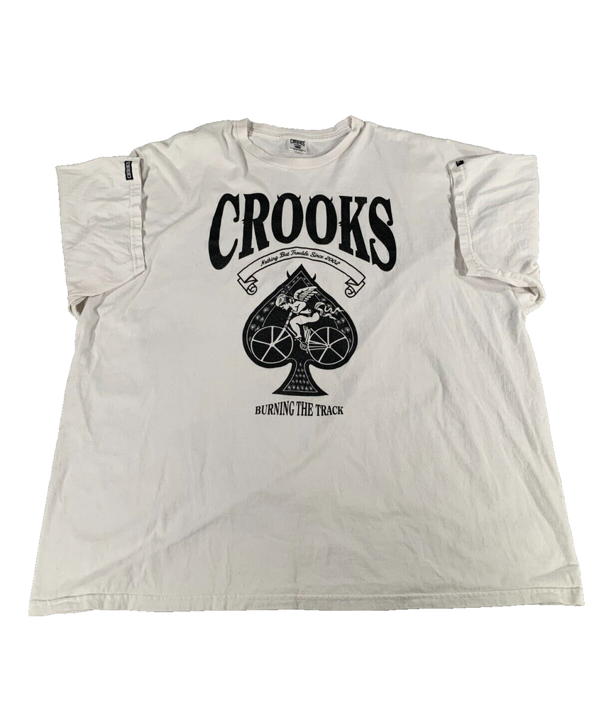 CROOKS & CASTLES Spade Bicycle Graphic White Tee #4450 Track Style