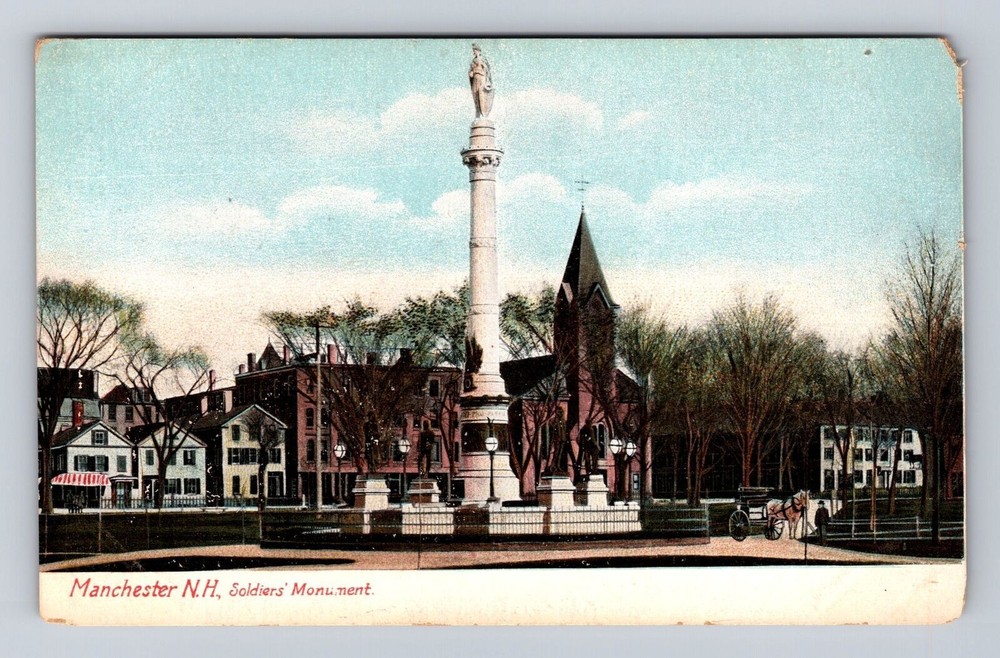 Manchester NH-New Hampshire, Soldiers Monument, Antique Vintage Postcard