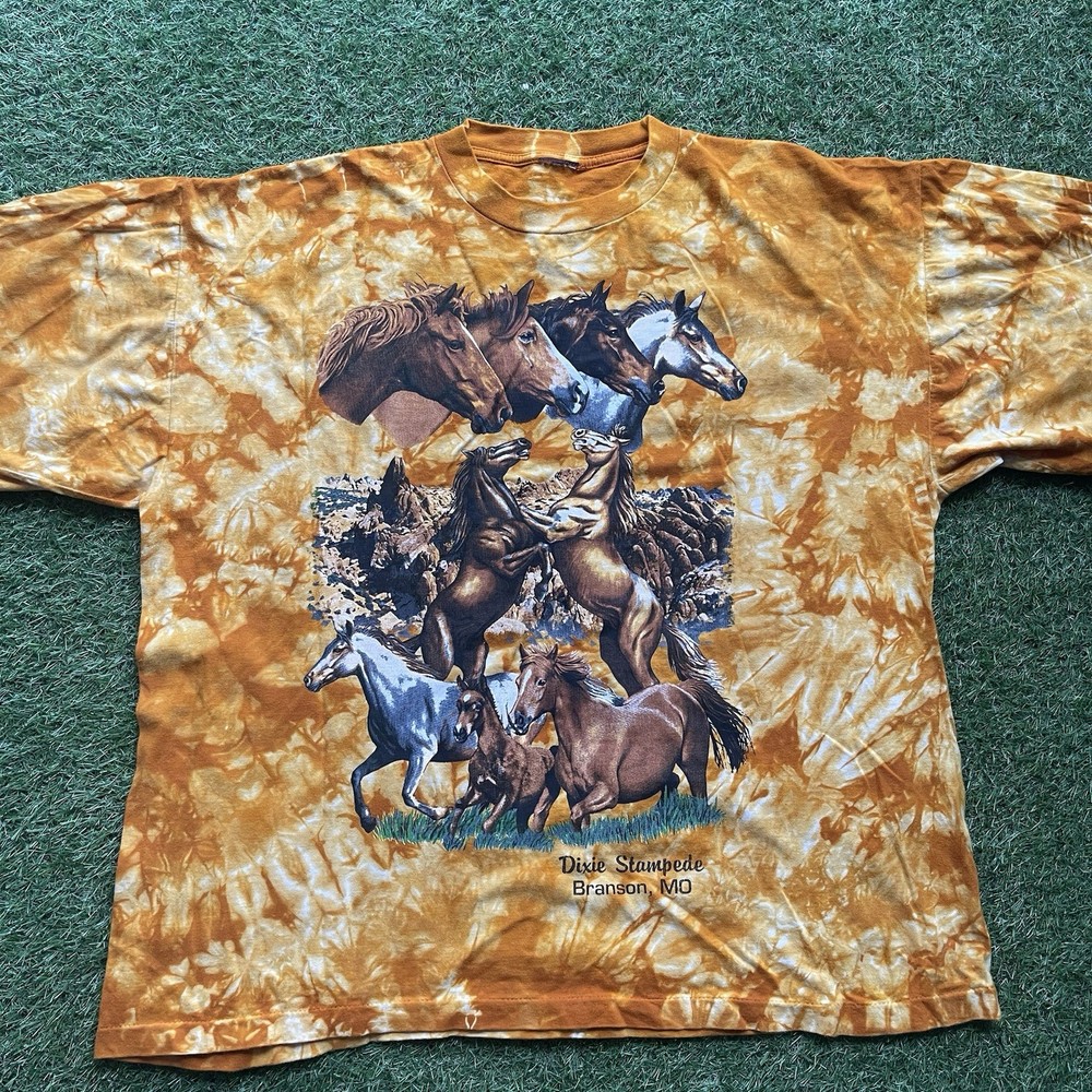 Dixie Stampede Shirt AOP Tie Dye Horse Print Dolly Partons 2XL Single Stitch VTG