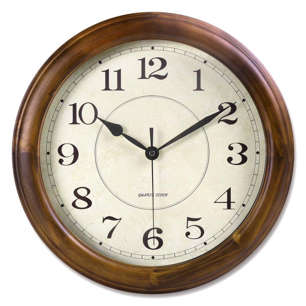 Wall Clock Wood 14 Inch Silent Wall Clocks Large Decorative Battery Operated ...