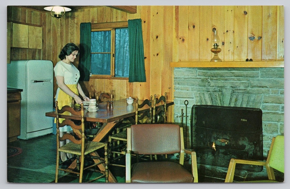 Huntersville West Virginia Lost River State Park Cabin Interior Vintage Postcard