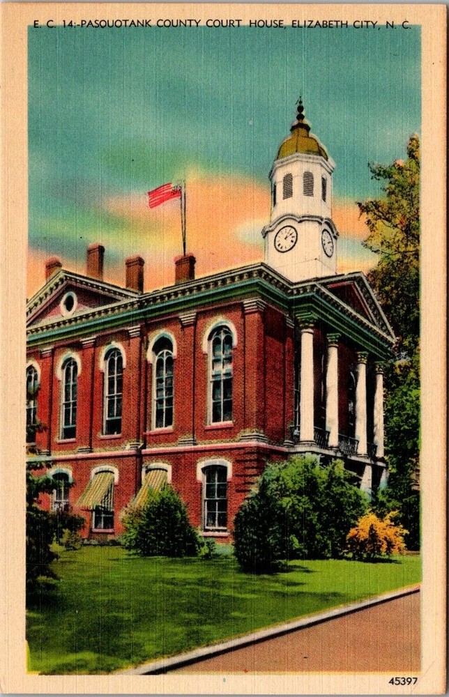 Vintage Postcard Pasquotank County Court House Elizabeth City North Carolina