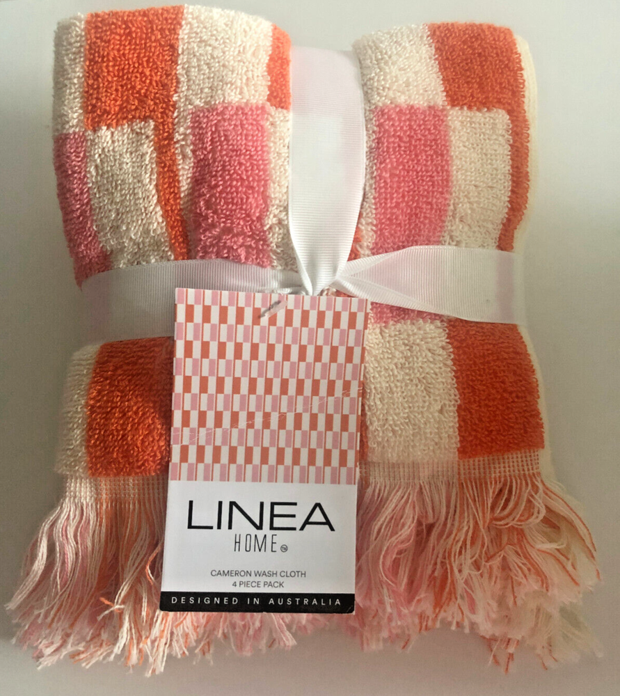 Linea Home Cameron Cotton Washcloths Set of 4 Orange Peach Abstract Face Towels-image