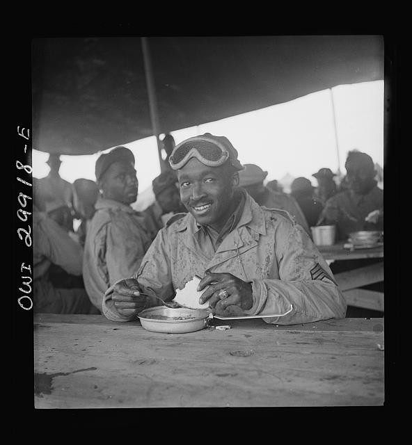 African American WWII Soldier Mess Hall Eating 1940s Military Portrait
