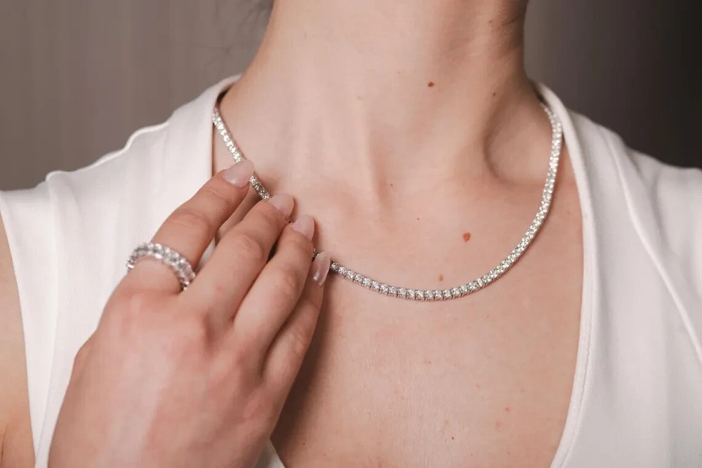 14Ct Round Lab Moissanite Tennis Necklace in 14K White Gold Over 18 Inches