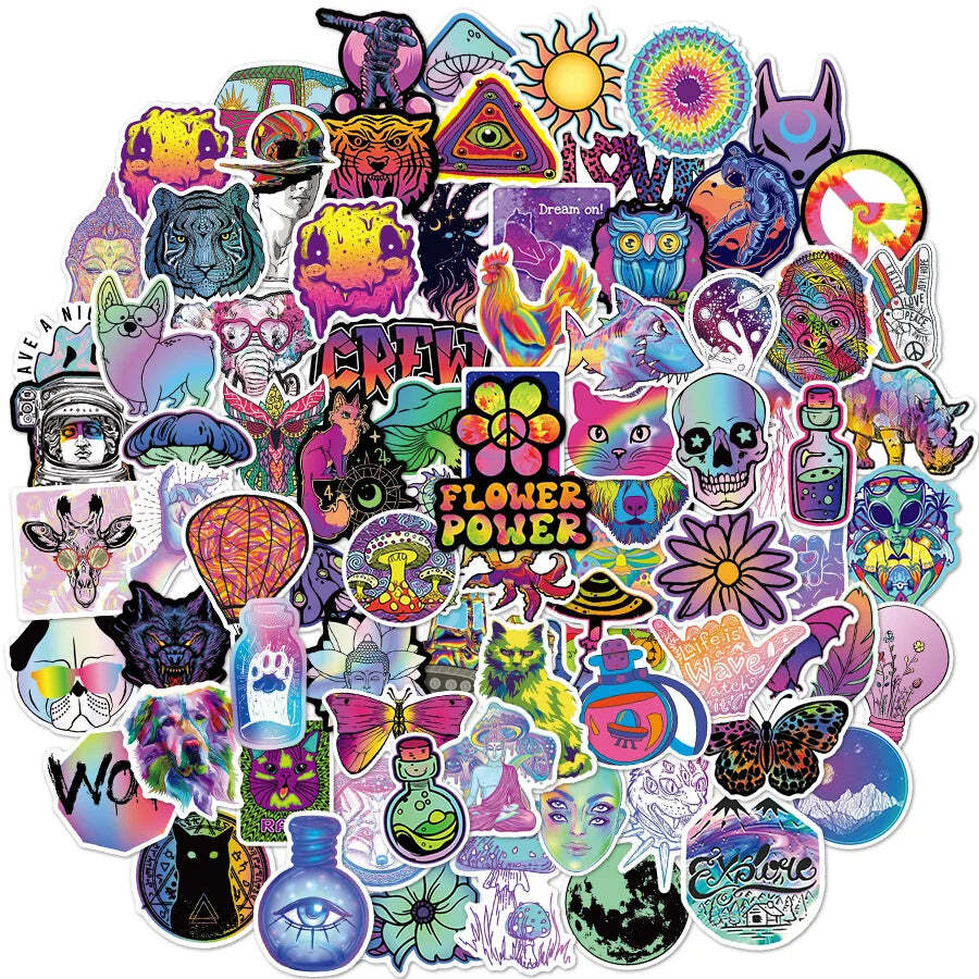 120 PCS Cartoon Psychedelic Stickers for Laptop Skateboard Motorcycles Bike Cars