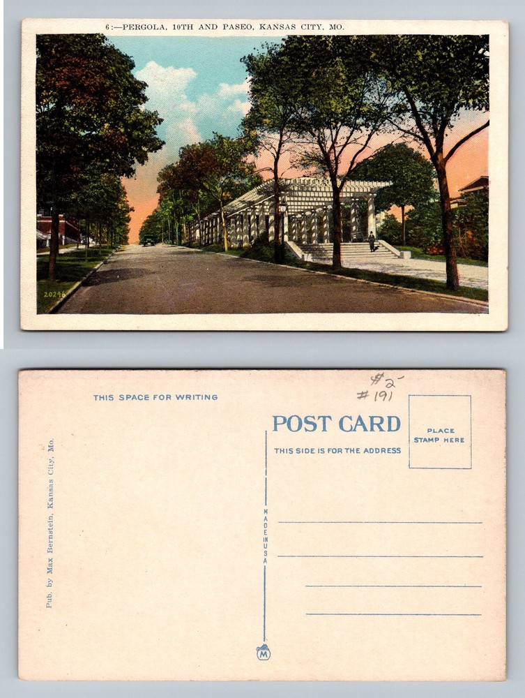 Kansas City, MO-Missouri, Pergola 10th and Paseo Street View Vintage Postcard