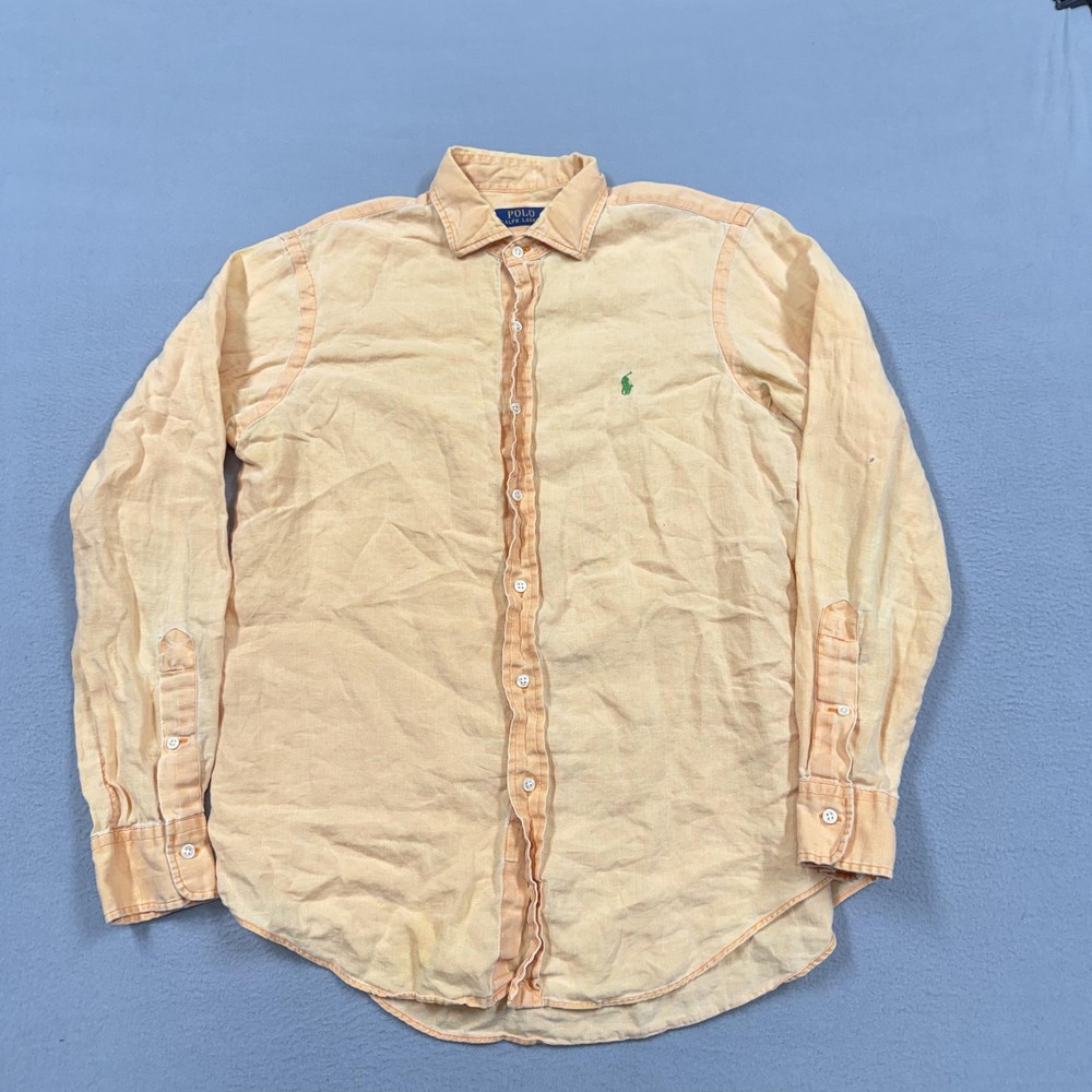 Polo Ralph Lauren Shirt Mens Medium Orange Long Sleeve Linen Button Up Casual