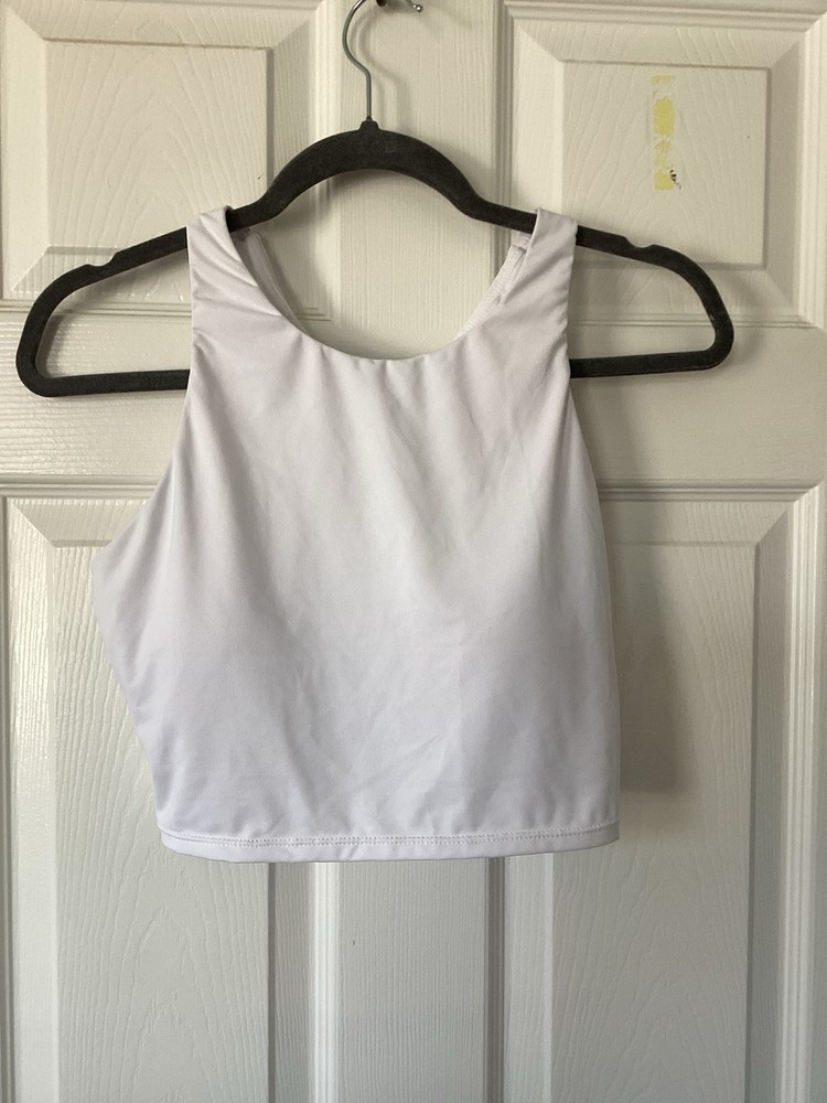 NWT YONIQUE Sz L Women's Athletic Swim Top Wide Strap White Nylon Spandex