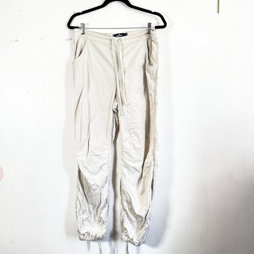 Hollister Medium Adjustable-Rise Parachute Baggy Jogger Pants White Unisex Y2K