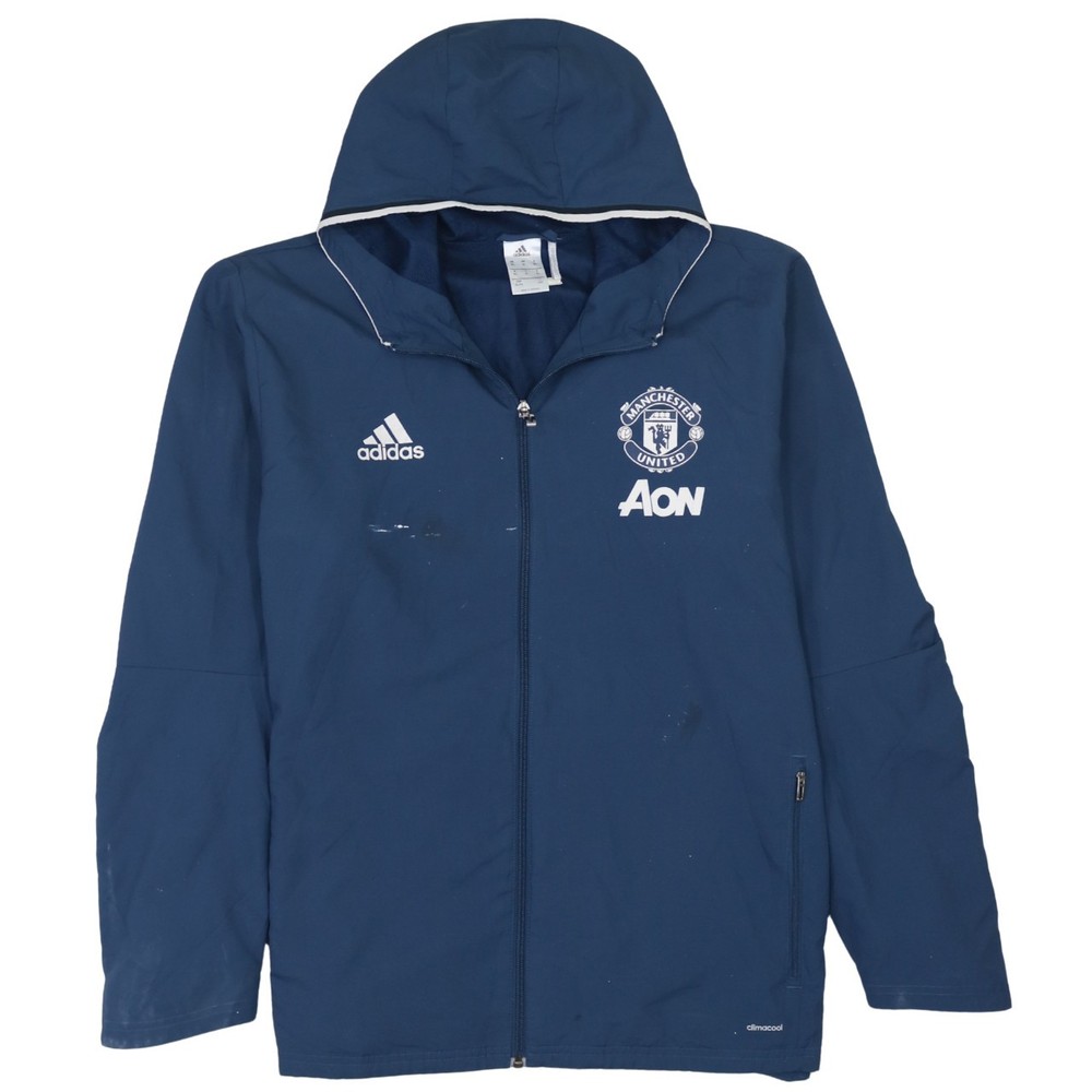 Adidas Mens Windbreaker Jacket Navy Hooded Full Zip Manchester United AON XL