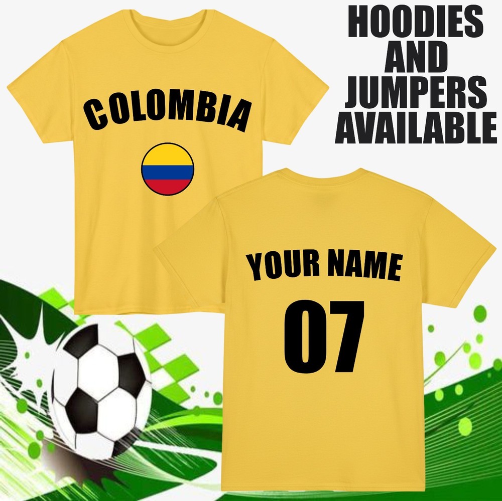 Personalised Colombia Football T-Shirt Customised Name & Number Sports Lover Top