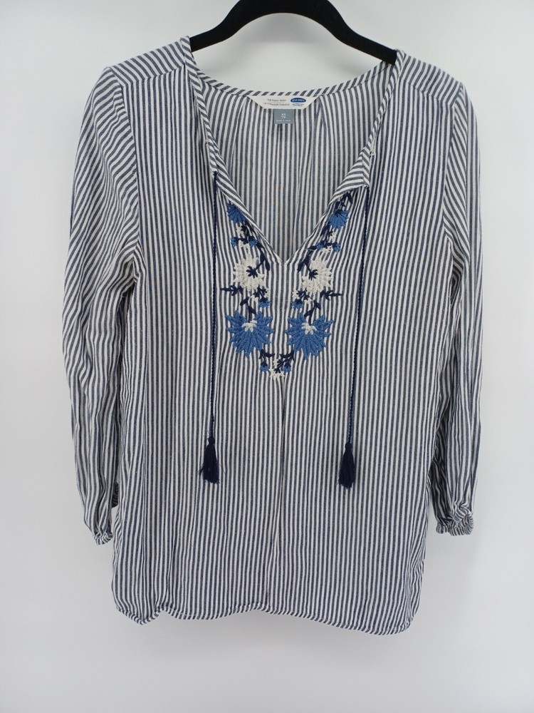 Old Navy Women's Blouse Boho Striped  Tunic Size XS TP Blue/White