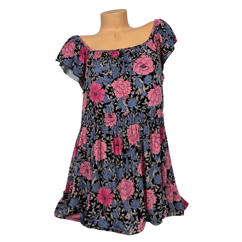 Torrid Women's Super Soft Floral Smocked Waist Tunic Top Pink Blue Size 3 3X