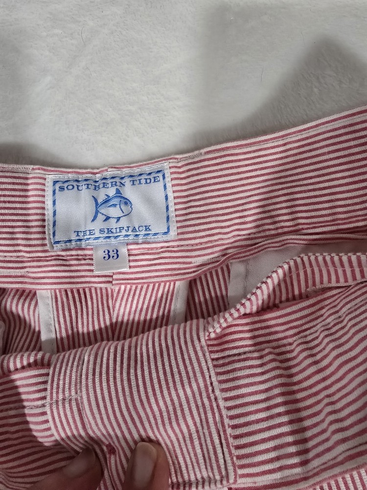 Southern Tide Shorts Mens 32 Red & White Stripe Skipjack Seersucker Stretch