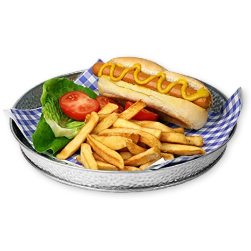 Galvanized Steel Round Diner Platter 12.5x12.5 with Pebble Texture GP12