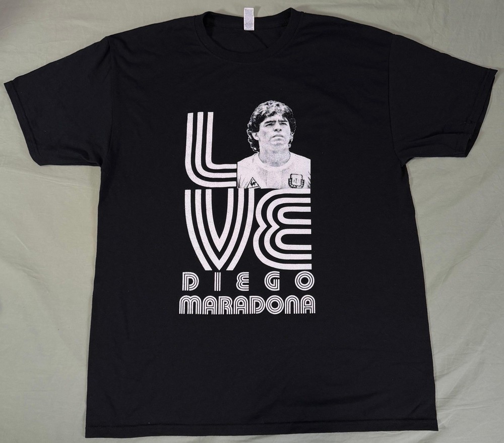 Diego Maradona Graphic T-Shirt Soccer Futbol Black Mens Size Large.