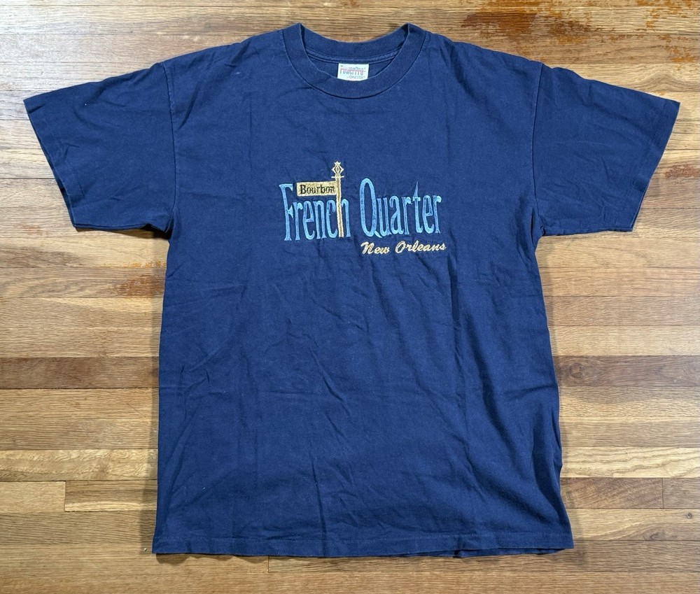 Vintage New Orleans Shirt Adult Large Blue Embroidered Bourbon French Quarter