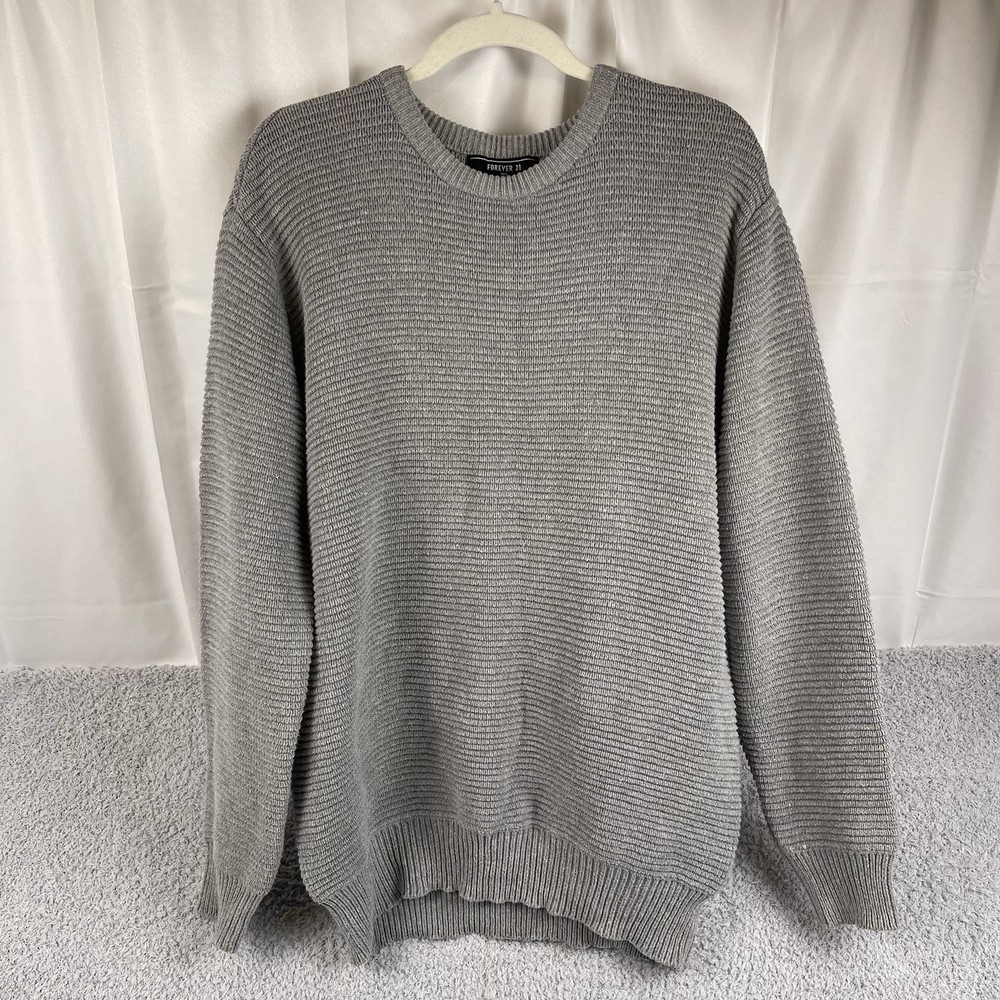 Forever 21 Men's Gray Crewneck Sweater Pullover Sz L Cotton Blend Long Sleeve