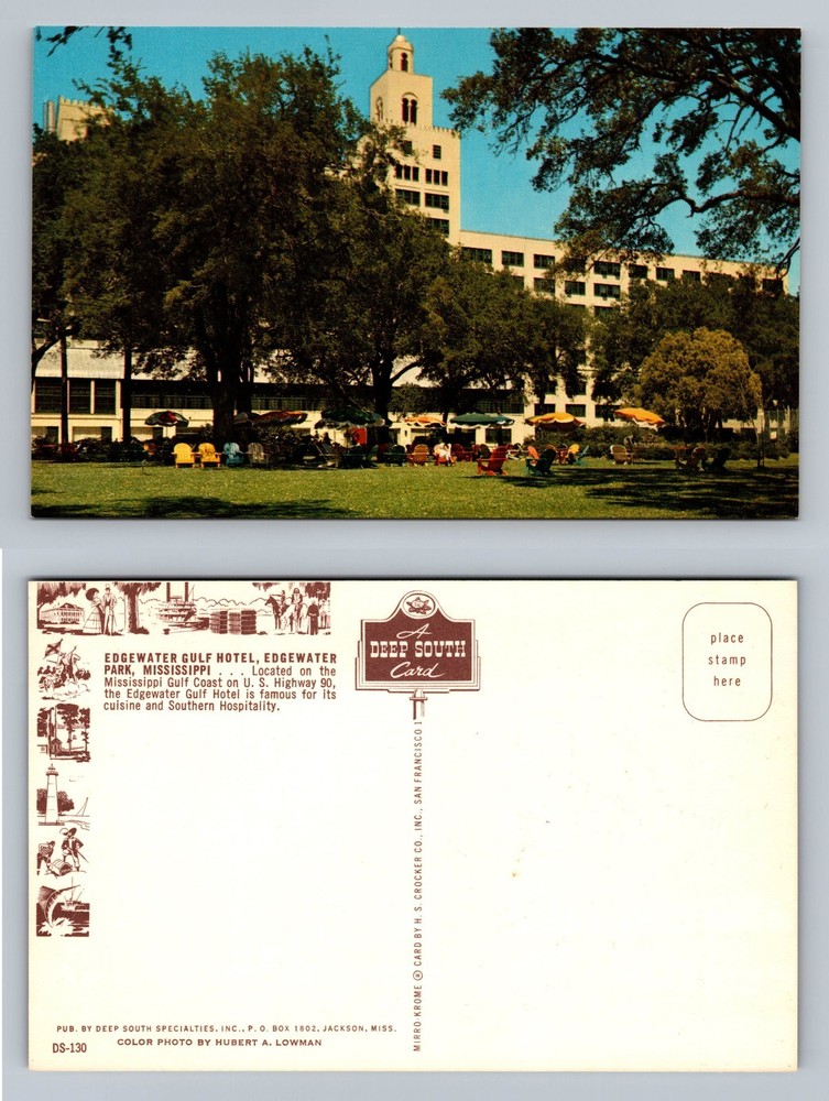 Edgewater Park, MS-Mississippi, Gulf Hotel Lawn View Card Vintage Postcard