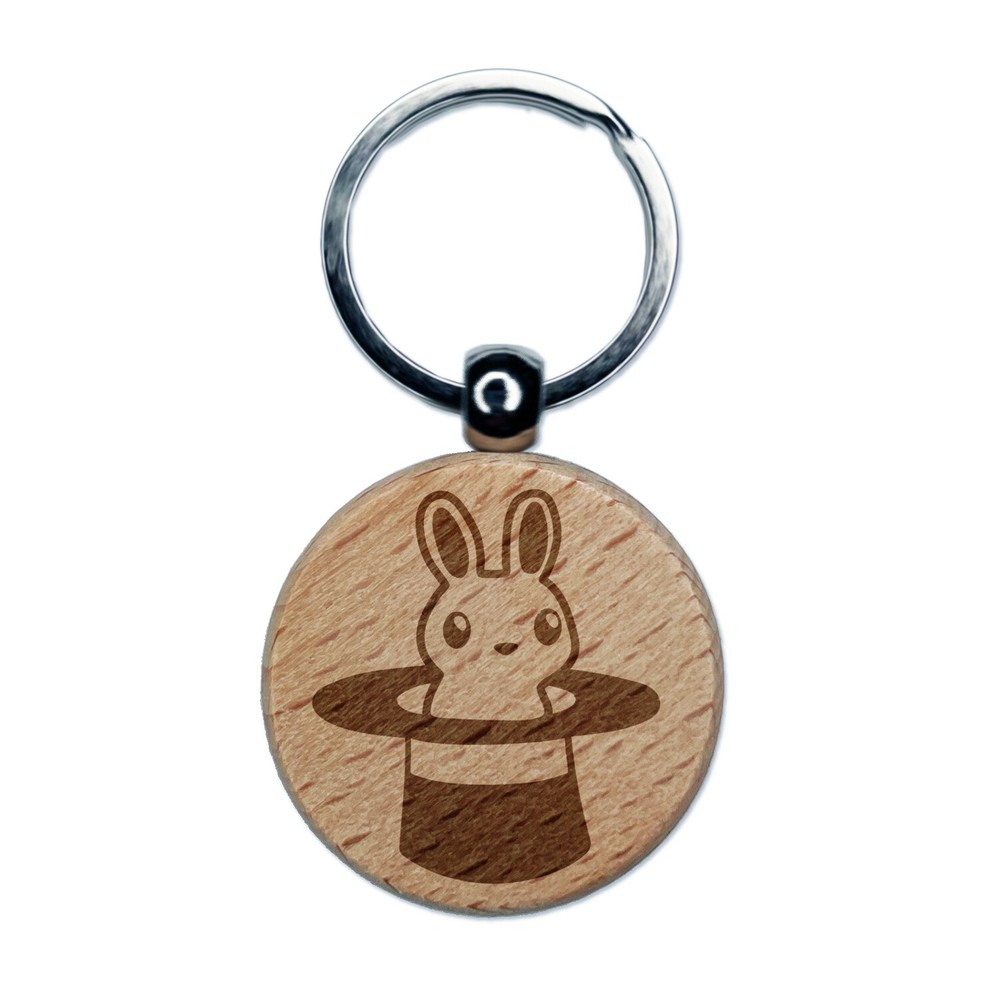 Cute Wooden Rabbit Keychain with Magician Hat Engraving