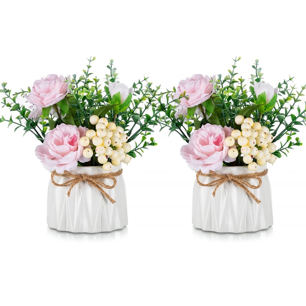 BLOSMON Table Decor Artificial Flowers Vase Small Fake Pink Flower Arrangement 2