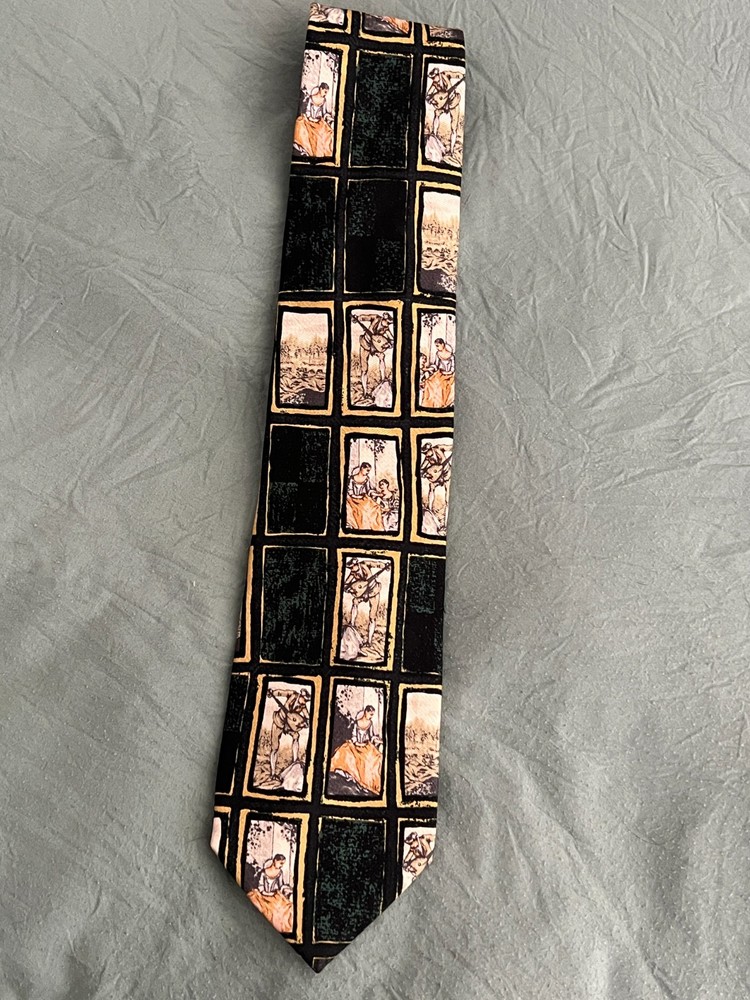 Paulo Visari 100% Silk Tie Made in Italy 63in Vintage Art Print Novelty Necktie