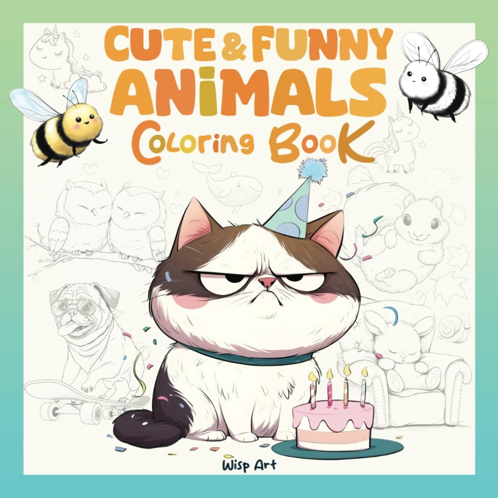 Cute and Funny Animals: A Coloring book for Adults and Teens with Fun and Relaxi