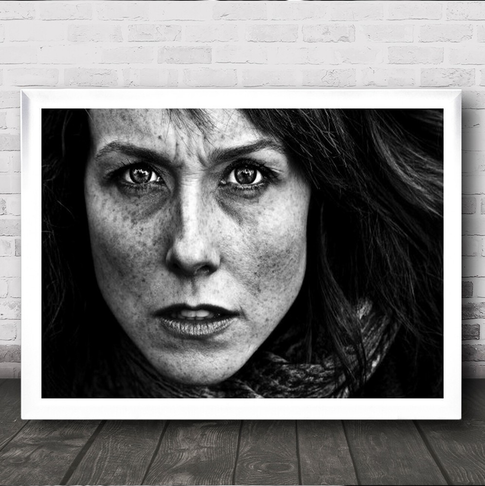 Alma Paola Portrait Face Straight Woman Person B&W Freckles Eyes Wall Art Print