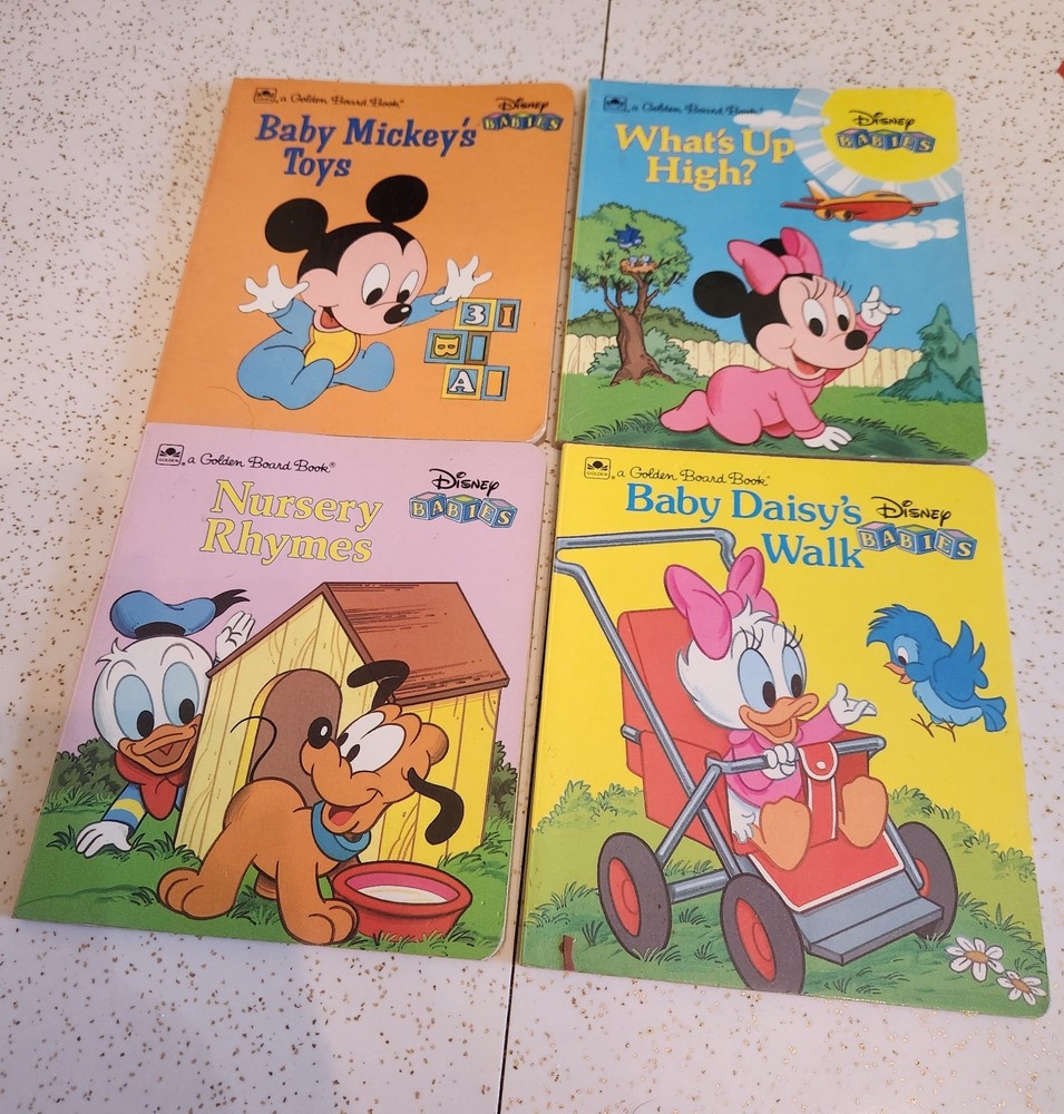 Vintage 4 Disney Babies Board Books Mickey Mouse Minnie Mouse Donald Duck Pluto