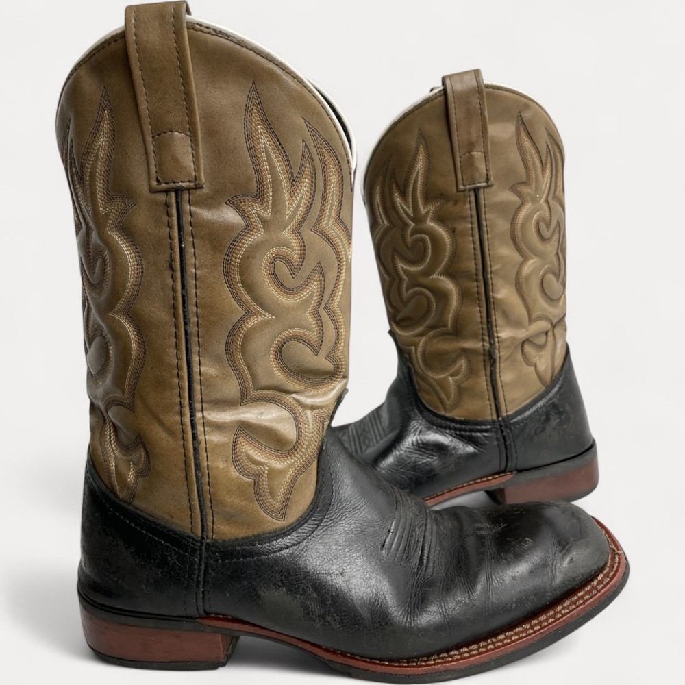 Laredo Lodi 7877 Mens Brown Black Leather Cowboy Boots Size 9