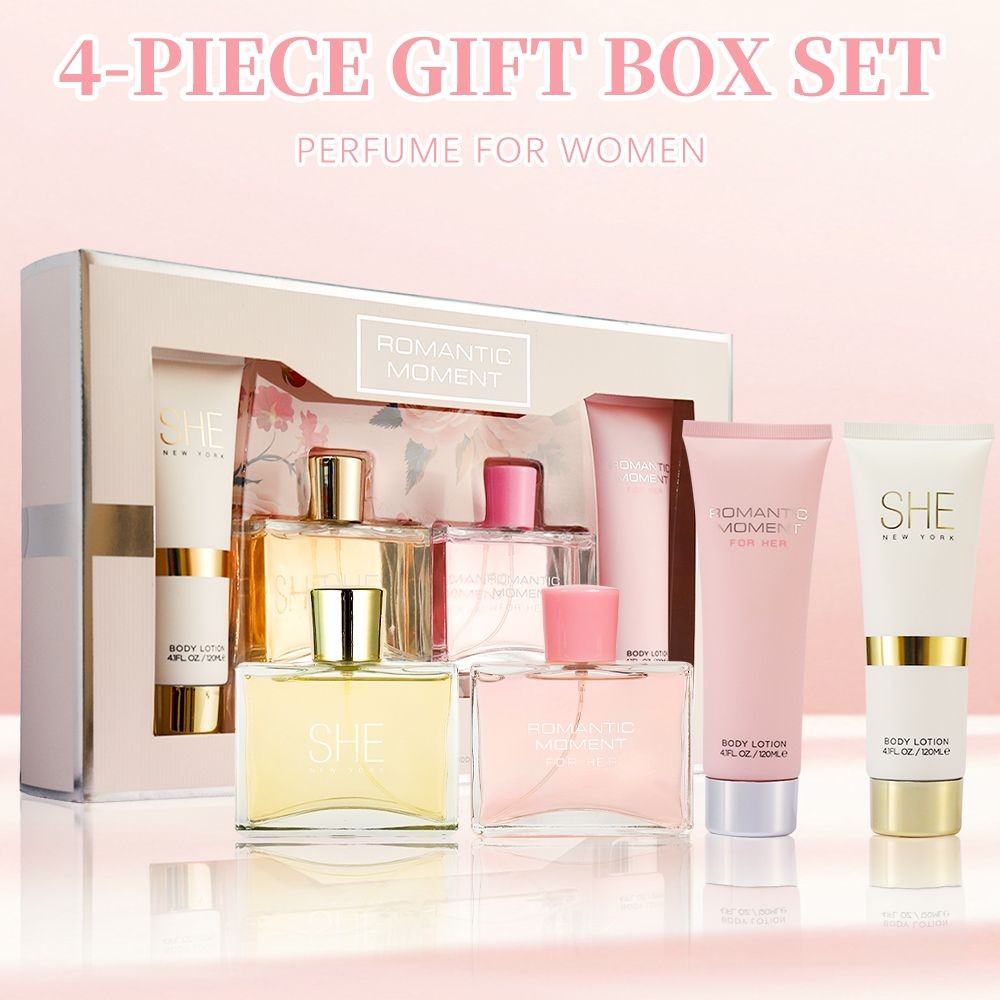 Women's 4PC Perfume & Body Lotion Gift Set, 2 Scents, EDP 3.4oz