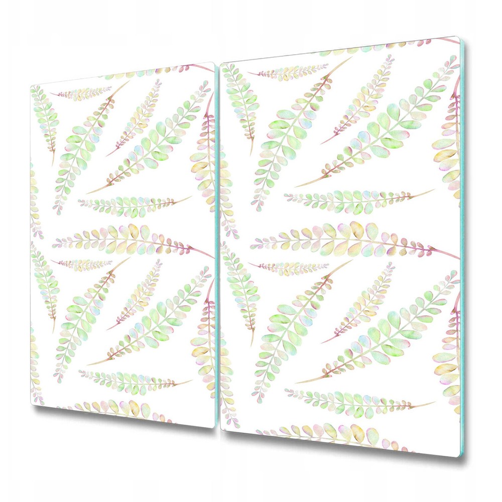 Tempered Glass Worktop Saver Colourful subtle leaves Pastel colours Watercolour