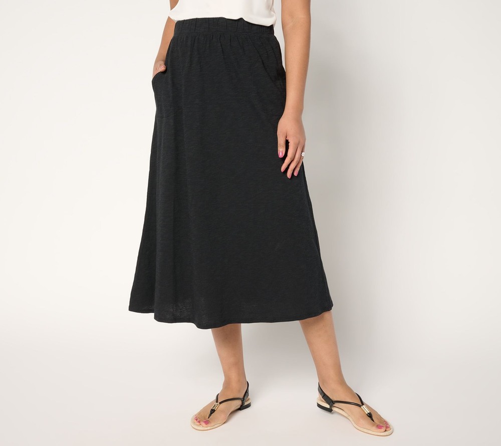 Denim & Co. Women's Skirt Sz 2XS (XXS) Regular Linen Blend Midi Black A685462