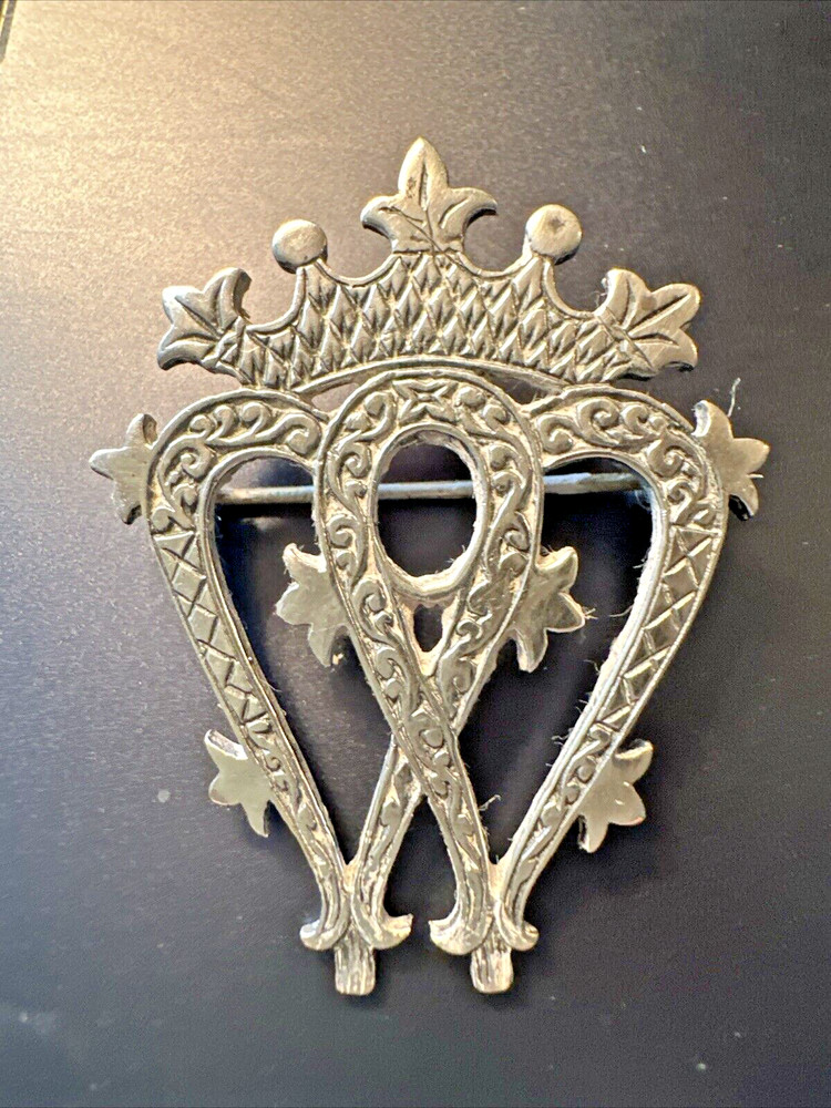 Vintage Sterling Luckenbooth Pin Brooch Scotland Heart Crown Hallmarked 7.6g