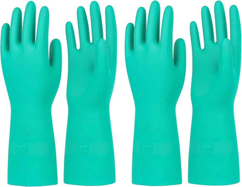2 Pairs Heavy Duty Long Latex Rubber Gloves Green Sleeve
