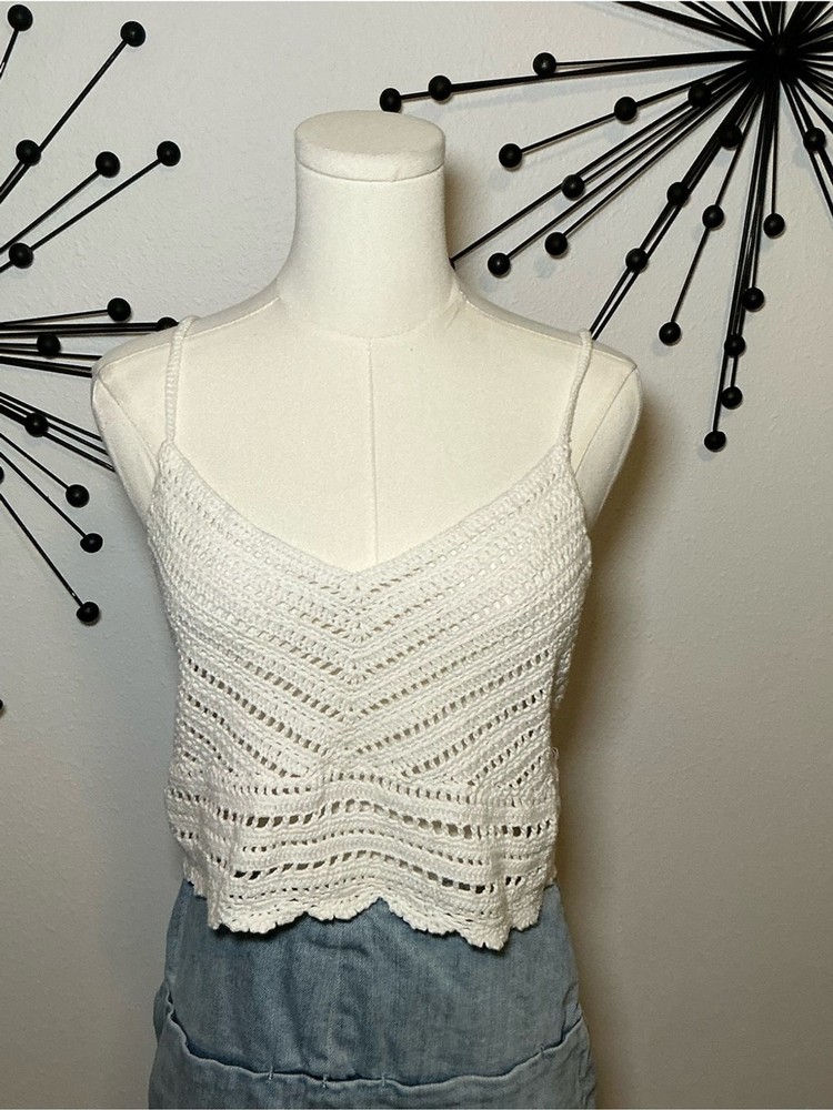 H&M Divided White Crochet Knit Crop Tank Top Size M