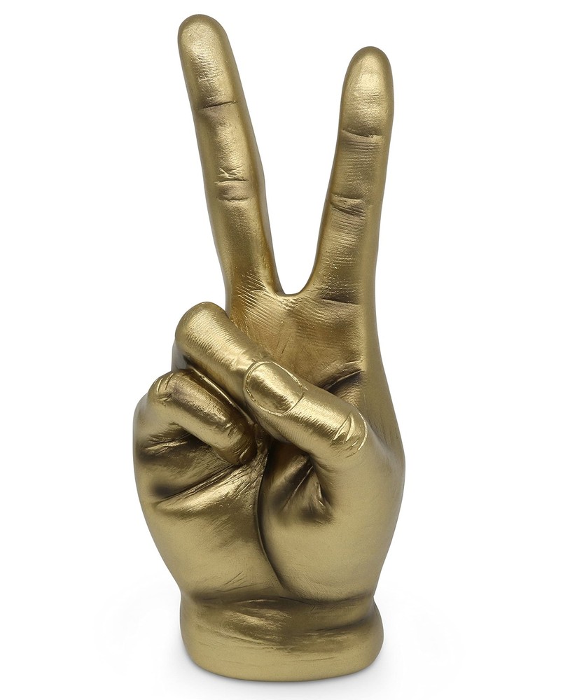 Golden Peace Sign Decor - Modern Victory Hand Sculpture in Gold Hand Statue M...
